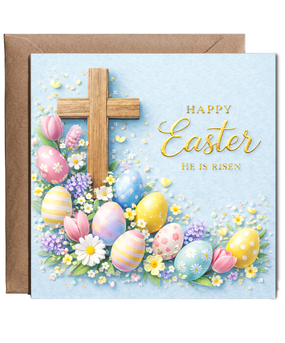 Religious Easter Card Beautiful Spring Blooms He is Risen