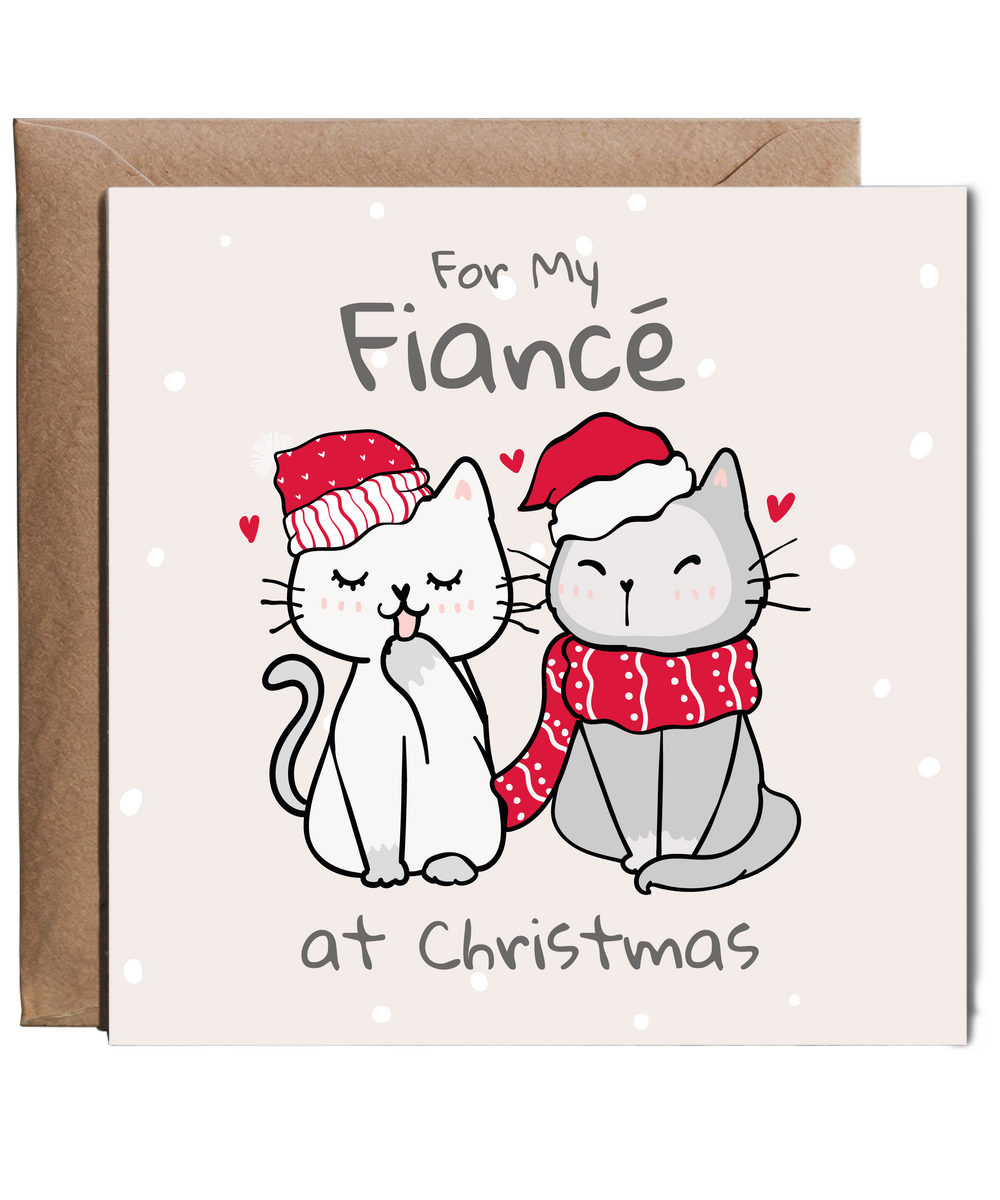 Romantic Cats Christmas Card for My Fiance for Him Engaged at Christmas