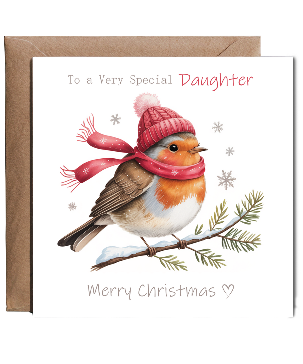 Merry Christmas Card to a Very Special Daughter Cute Winter Robin