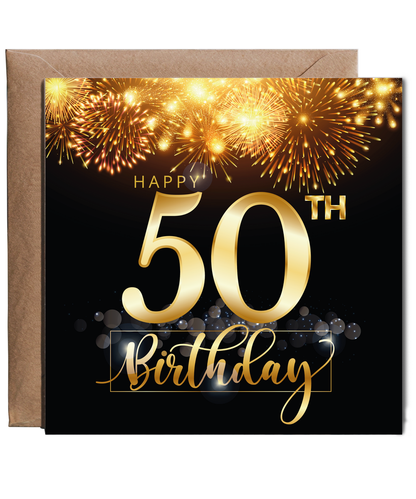 50th Birthday Card with Gold Fireworks