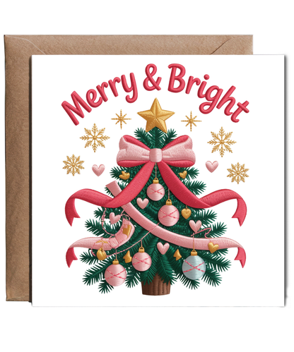 Embroidered style Merry & Bright christmas tree