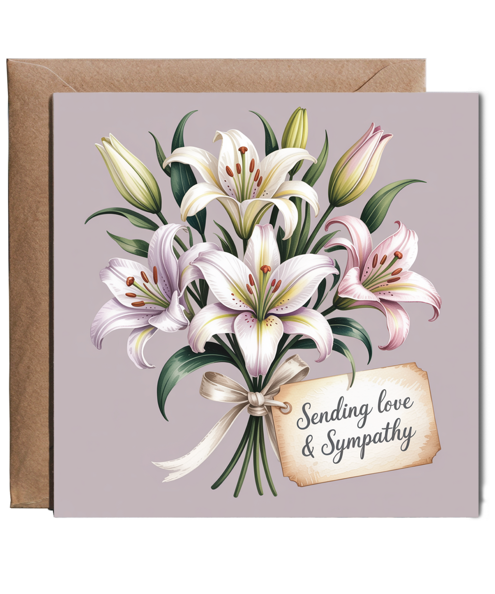 Sympathy card, sending love lilies