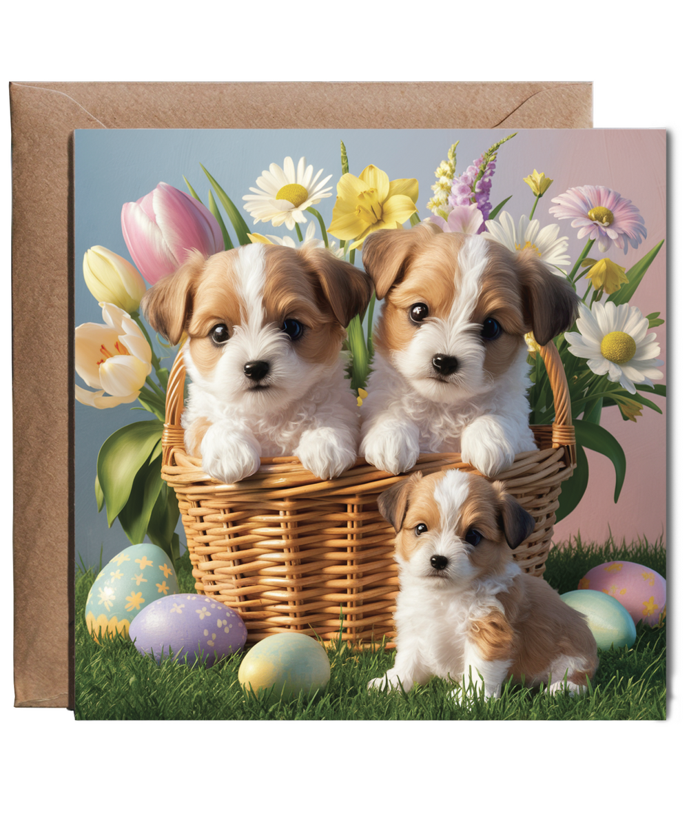 adorable puppies in easter basket