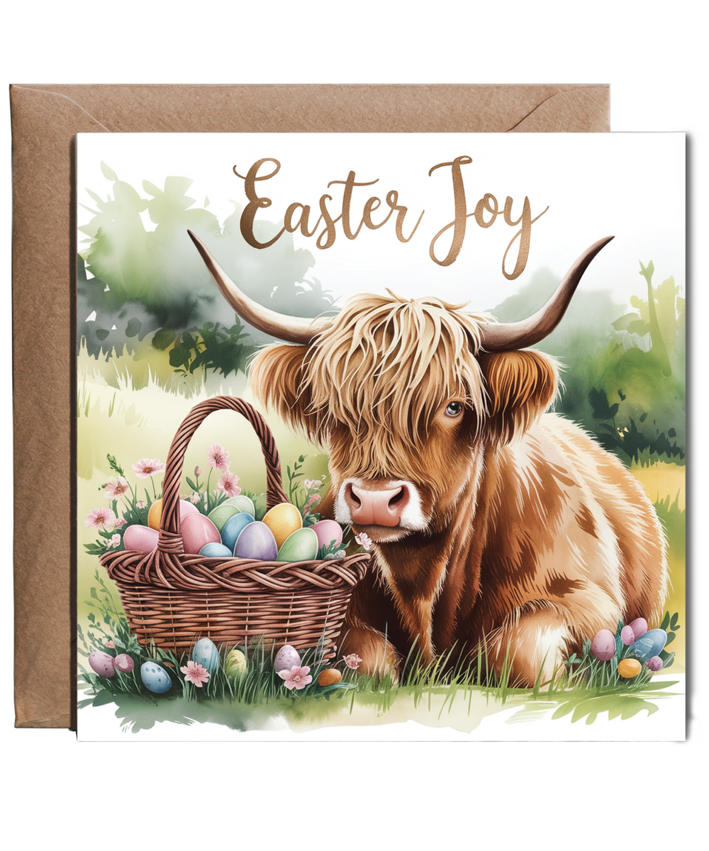 happy easter card joy highland cow