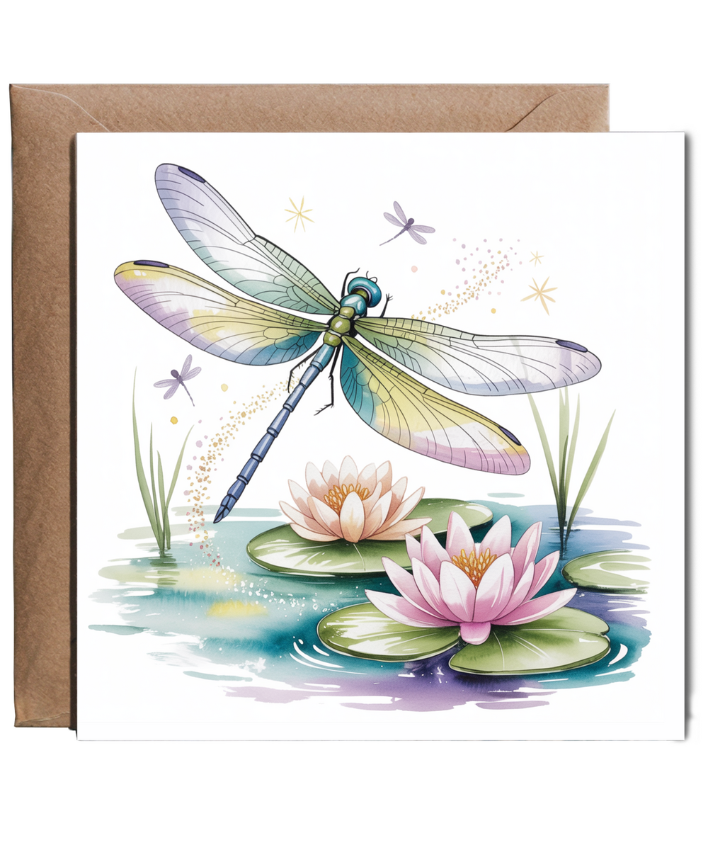 Watercolour Dragon Fly and Water Lily Card for Any Special Occasion