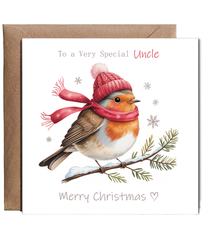 Merry Christmas Card to a Very Special Uncle Cute Winter Robin