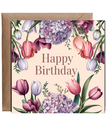 Happy Birthday Card Tulips hydrangeas for Her Mum Grandma