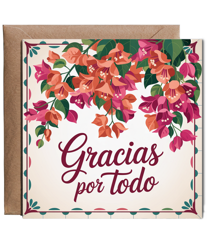 Thank You Card for Spanish Teacher Gracias por Todo with Summer Flowers