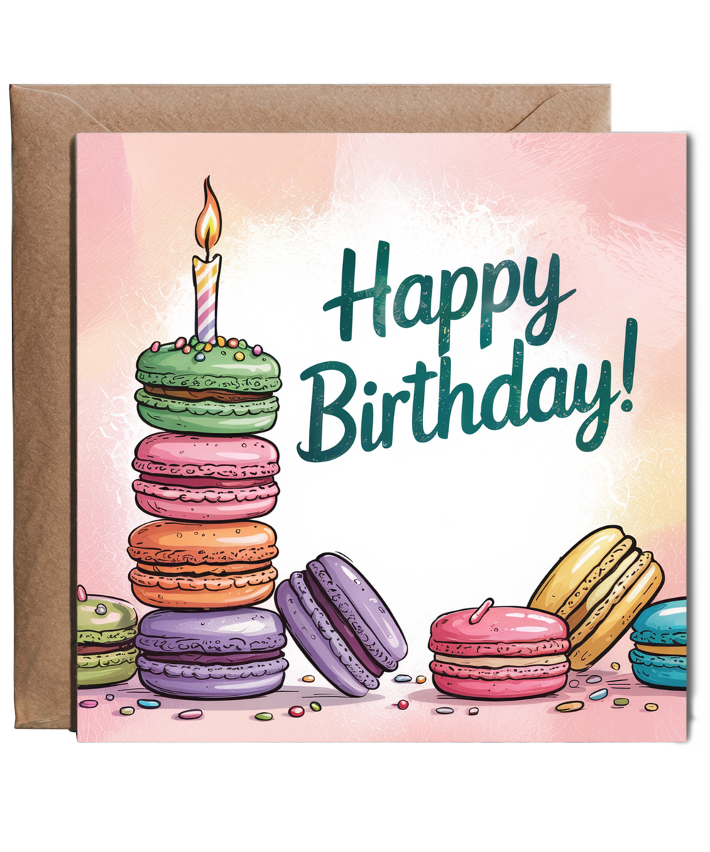 happy birthday card macaron cake