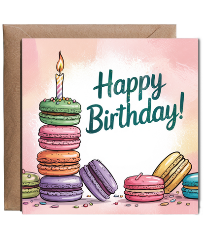 happy birthday card macaron cake