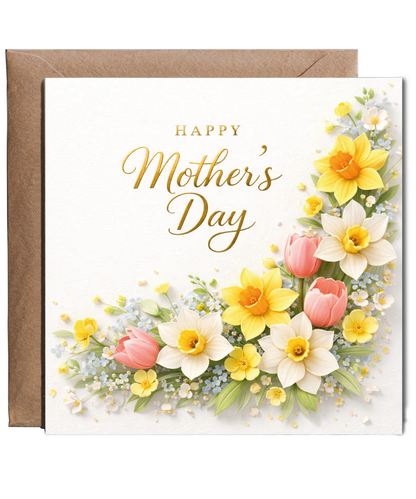 Happy Mothers Day Card Beautiful Spring Blooms with Dimensional Effect