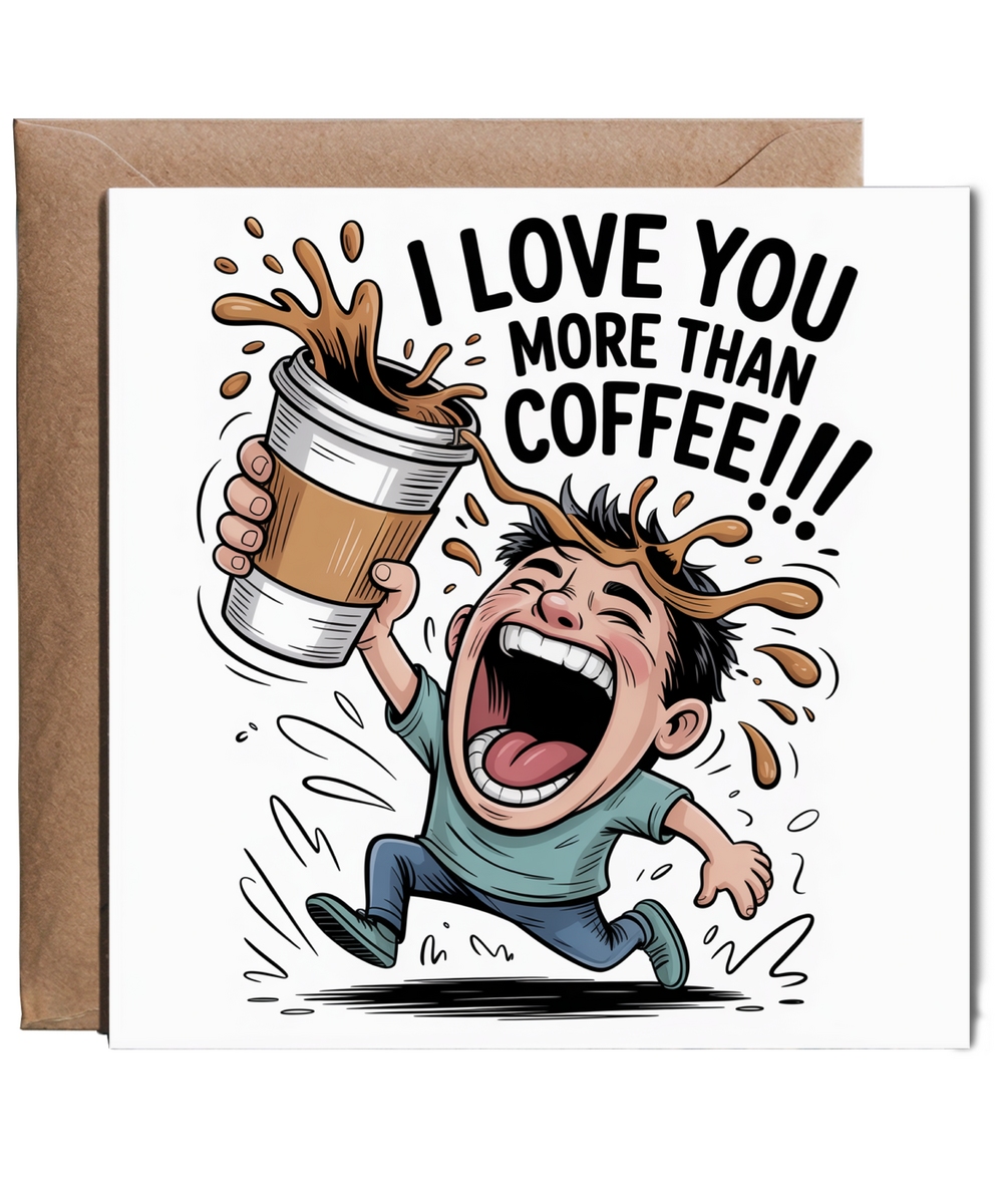 Funny I Love You More Than Coffee Crazy Cartoon Card from Coffee Addict