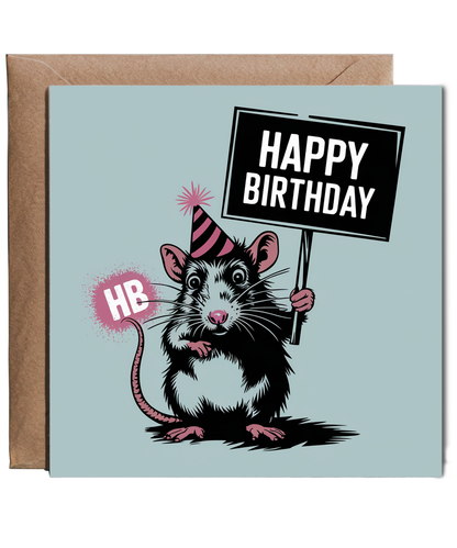 Happy Birthday card rat stencil graffiti