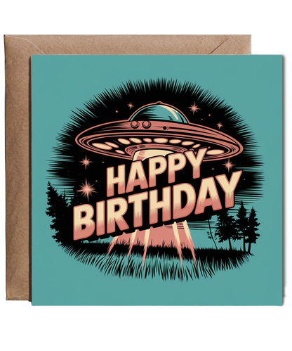 Happy Birthday Card UFO Retro vintage