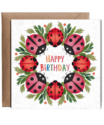 Ladybug Wreath Birthday Card for Garden Insect Lovers