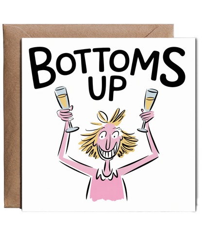 Funny Drinking Birthday Celebration Card Bottoms Up Its a Girls Night