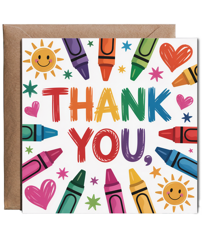 Teacher Thank You Card for Primary School Nursery Teacher Colourful Pencils
