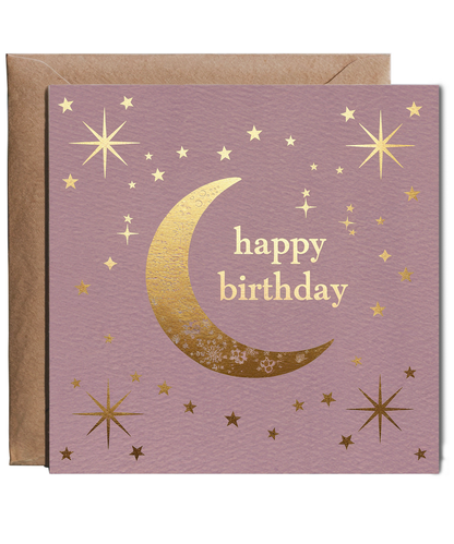 Happy Birthday Card Moon Gold Effect