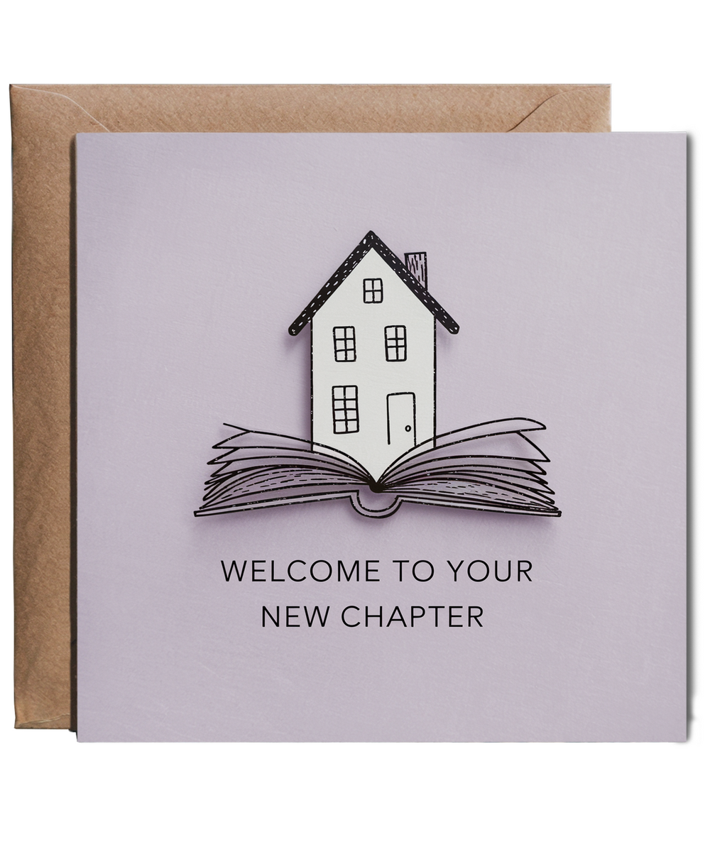 New Home Card Welcome to Your New Chapter pastel lilac house
