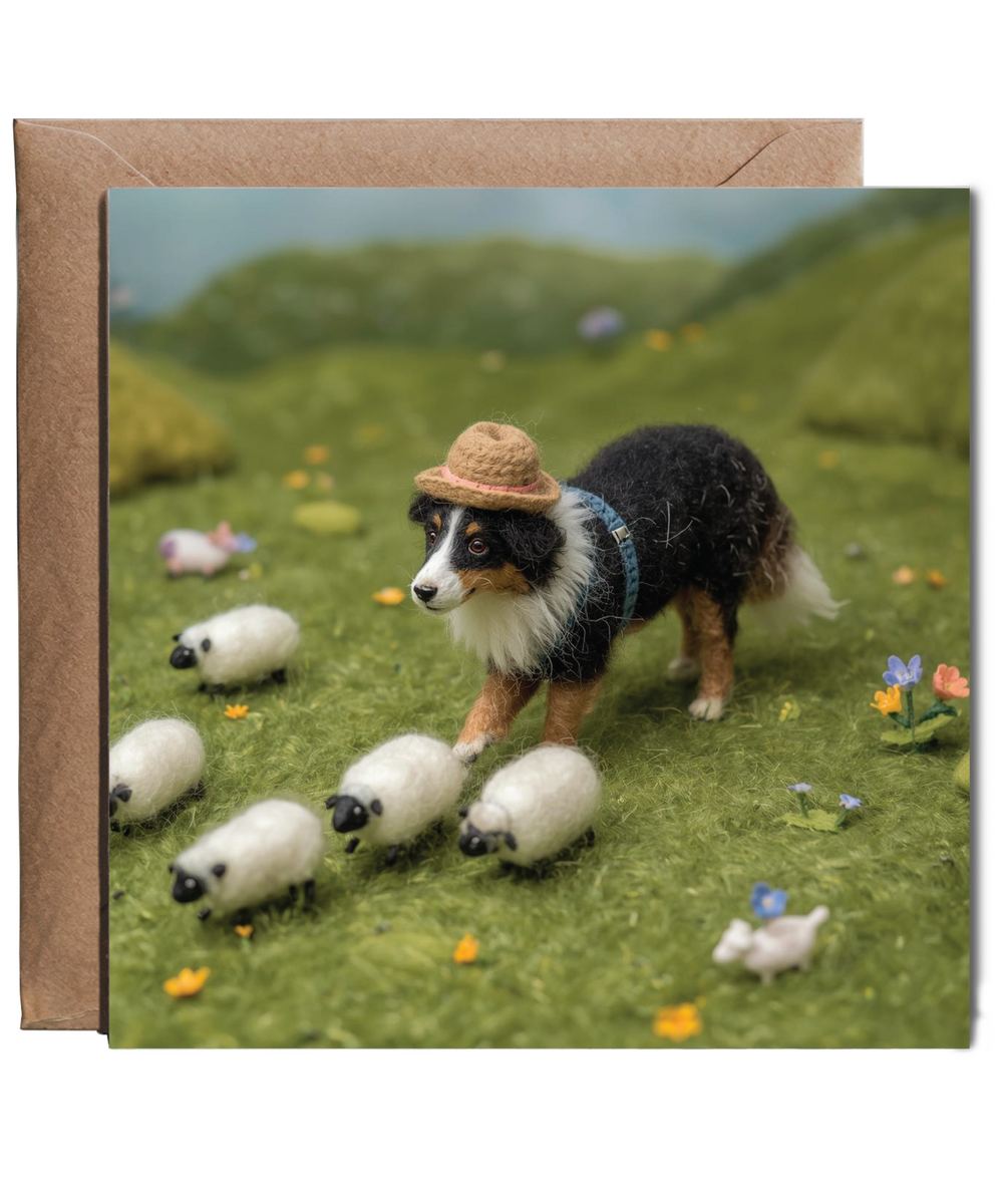 2D felt style border collie farmer