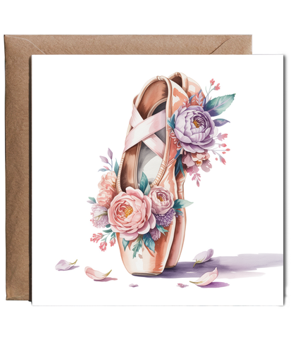 Ballerina Card Well Done on Your Ballet Exam Good Luck Birthday Floral Ballet Shoes