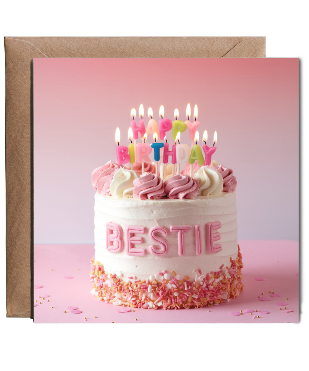 birthday card happy birthday pink bestie cake