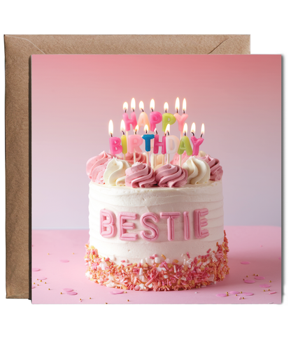 birthday card happy birthday pink bestie cake
