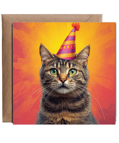 Comic style cat birthday celebration