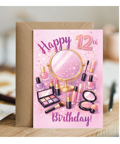 Glam Girl 12th Birthday Card for Makeup Lover Daughter or Niece