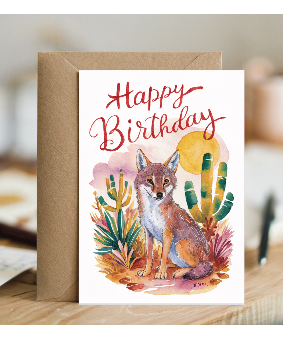 Happy Birthday cute jackal watercolour