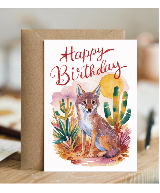 Happy Birthday cute jackal watercolour