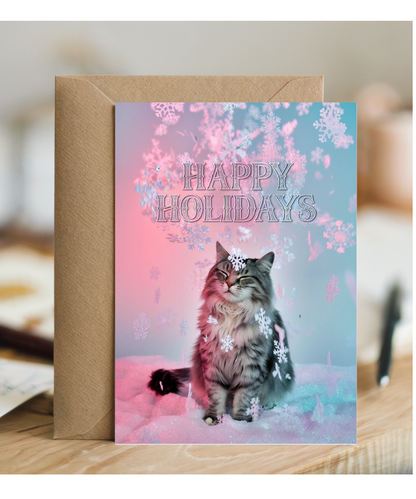 Happy Holidays with Cat with Snowflakes