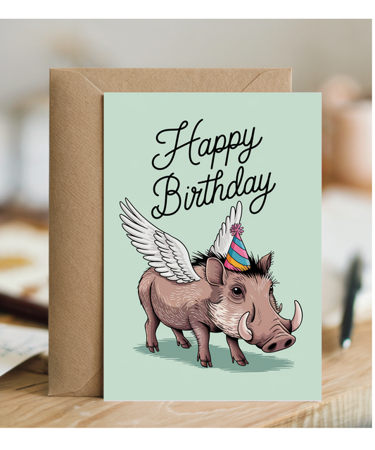 Birthday Card Warhog with wings