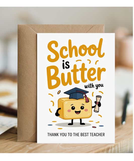 Teacher Thank You Card Funny Pun School is Butter with You