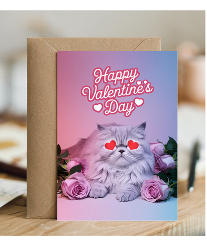 Happy Valentine's Day with Cat with HeartwithShaped Eyes