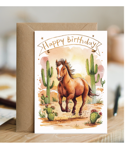 Happy Birthday cute mustang watercolour