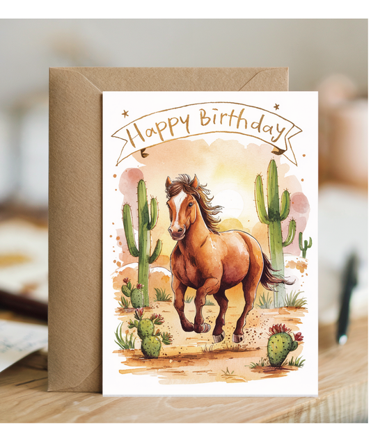 Happy Birthday cute mustang watercolour