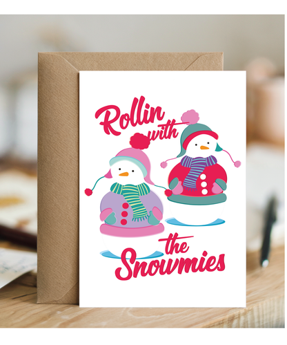 Funny Retro Christmas Card for Friends Mates Rollin With the Snowmies