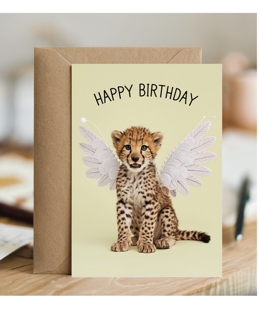 Birthday Card Cheetah with wings