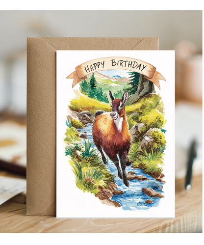 Happy Birthday cute chamois watercolour