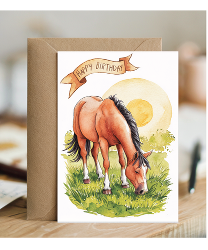 Happy Birthday cute horse watercolour