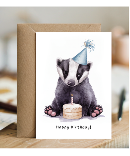 Baby Badger Birthday Card Adorable Animal Watercolour Illustration