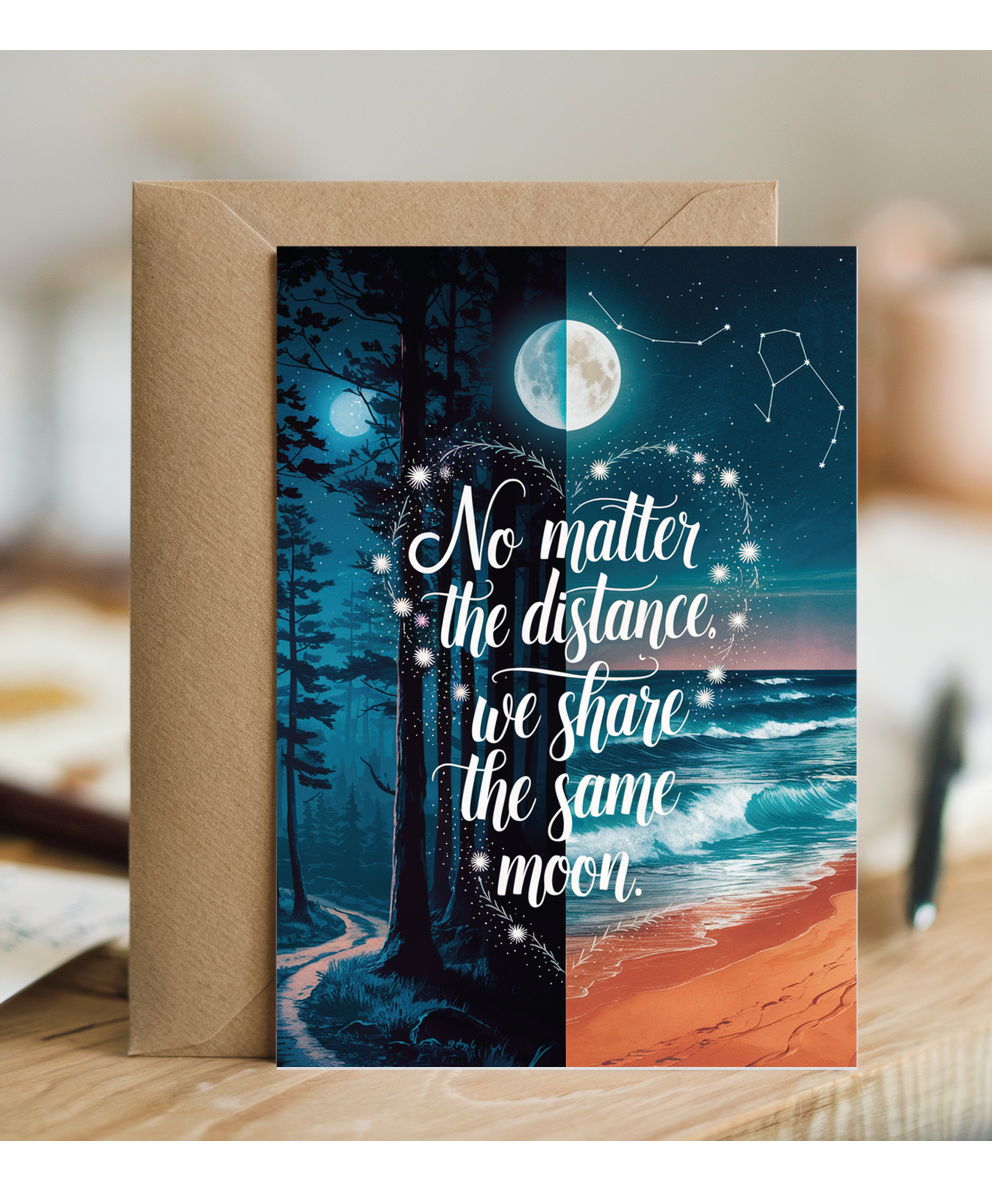 Thinking of You Card No Matter the Distance We Share the Same Moon