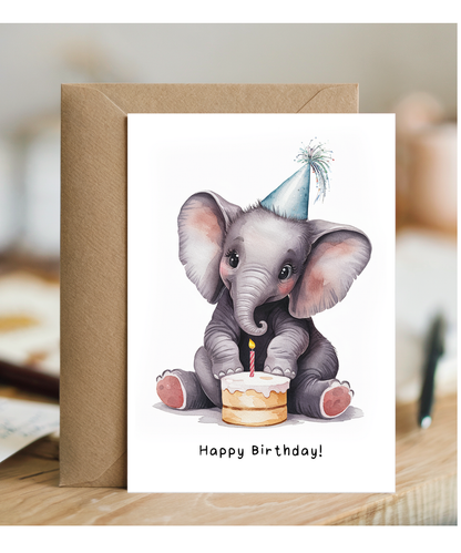 Baby Elephant Birthday Card Adorable Animal Watercolour Illustration