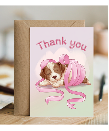 Thank You - Puppy with a Ribbon
