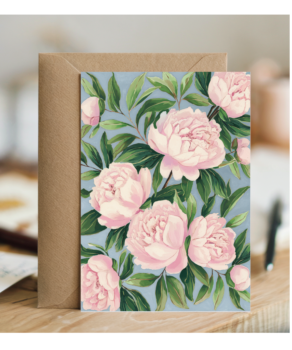 pink peonies and green leaves