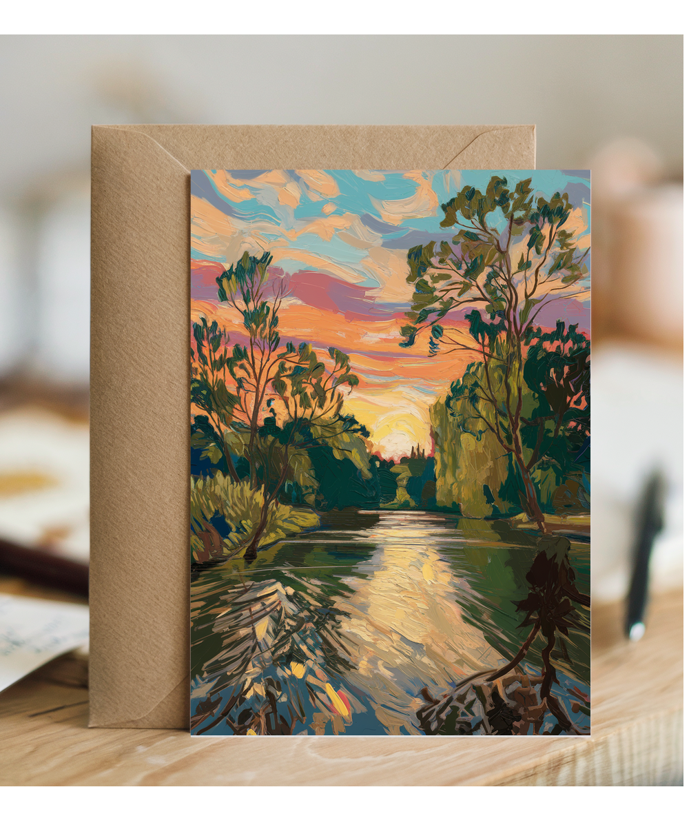 Impressionist River Oil painting Card