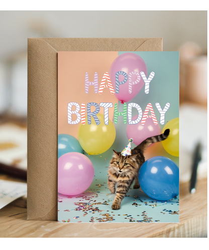 Happy Birthday with Cat with Balloons
