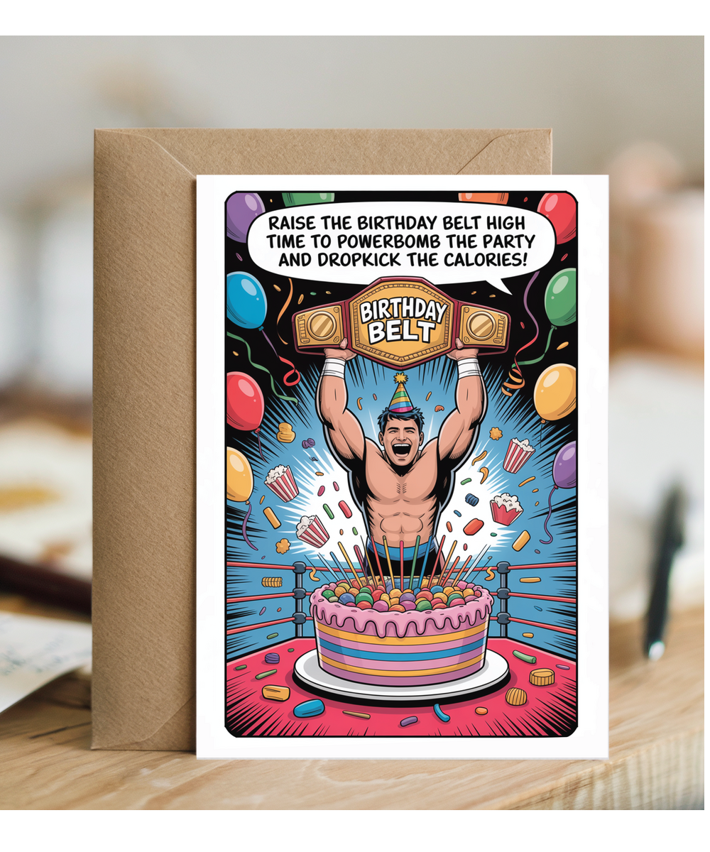 Happy Birthday card raise the birthday belt high