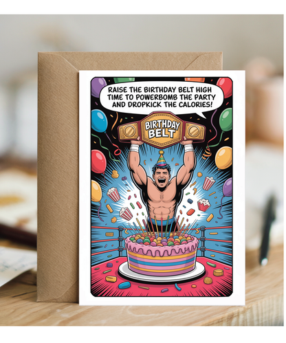 Happy Birthday card raise the birthday belt high